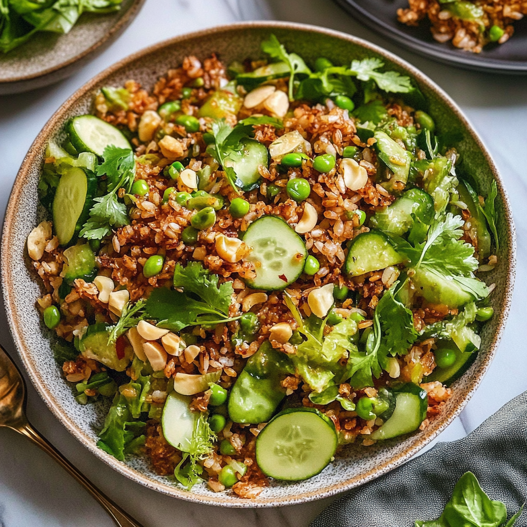 Recipe preparation for Crispy Rice Salad With Lemon Tahini Dressing