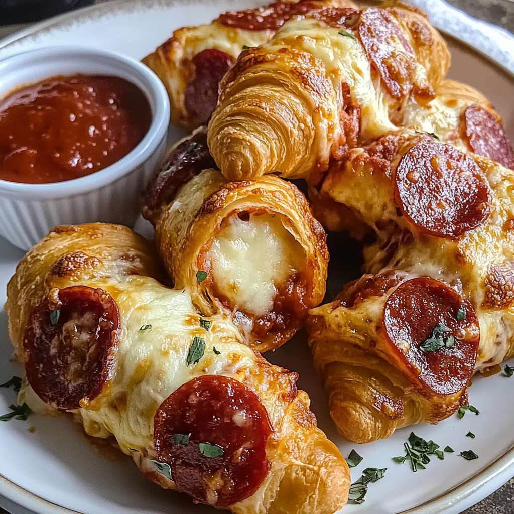 Recipe preparation for Delicious Mozzarella Pepperoni Croissant Rolls