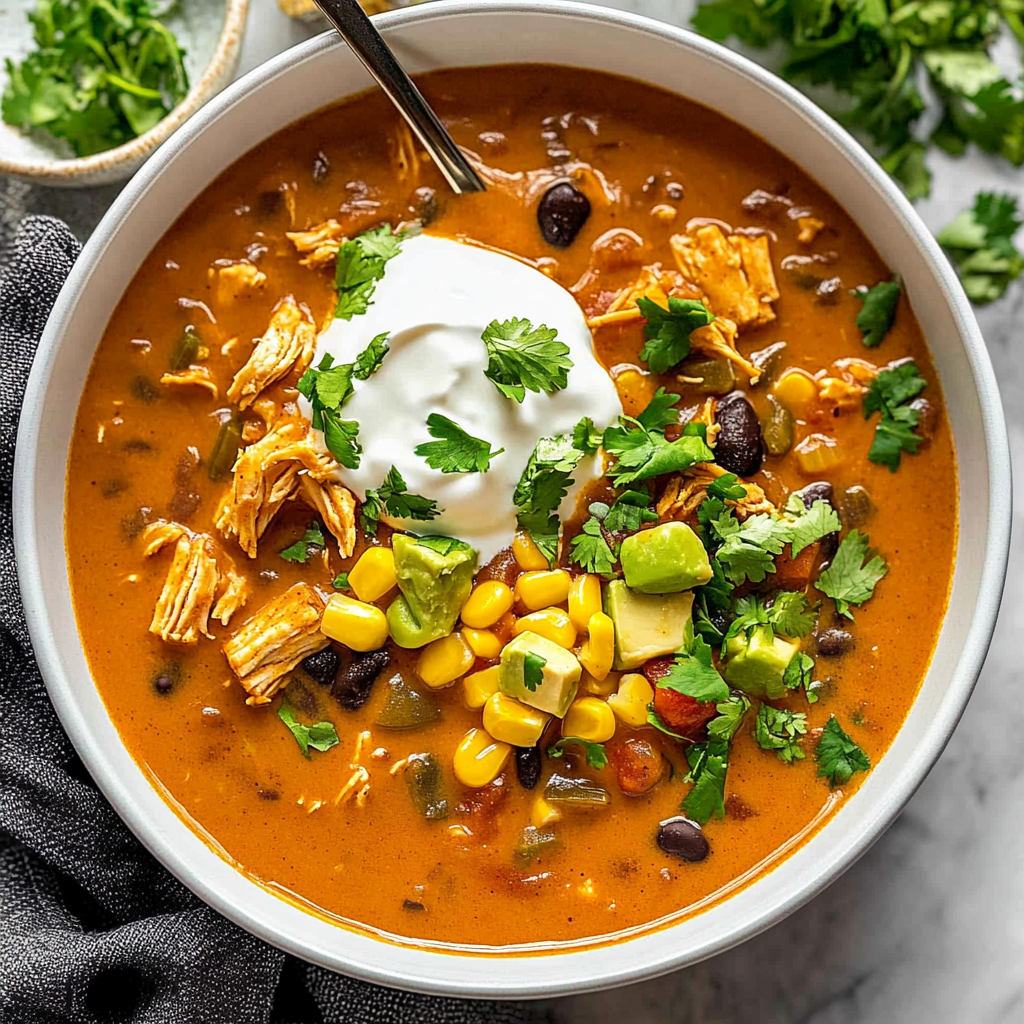 Recipe preparation for One Pot Creamy Chicken Enchilada Soup