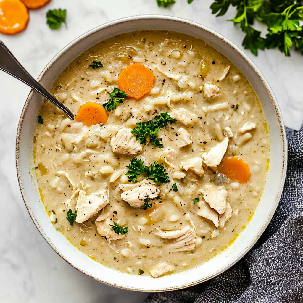 Recipe preparation for creamy instant pot chicken soup with rice