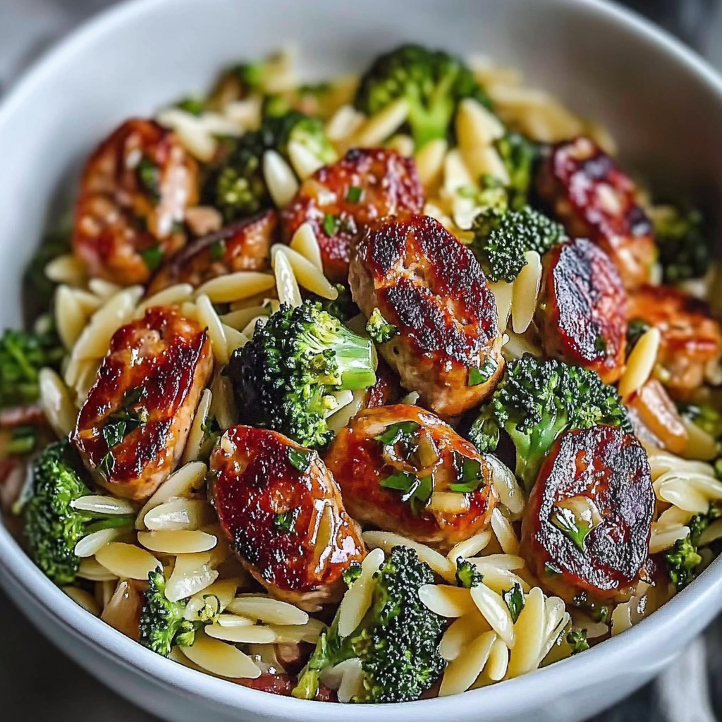 Recipe preparation for Chicken Sausage Broccoli Orzo