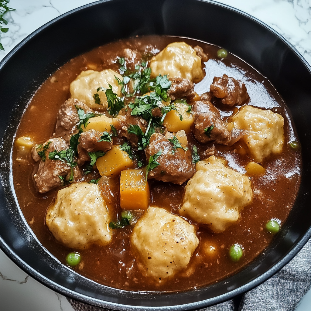 Recipe preparation for Tasty Beef Stew and Dumplings