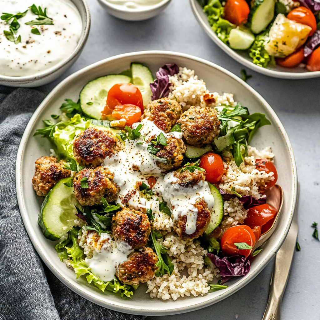 Recipe preparation for Greek Turkey Meatballs with Delicious Tahini Yogurt Sauce