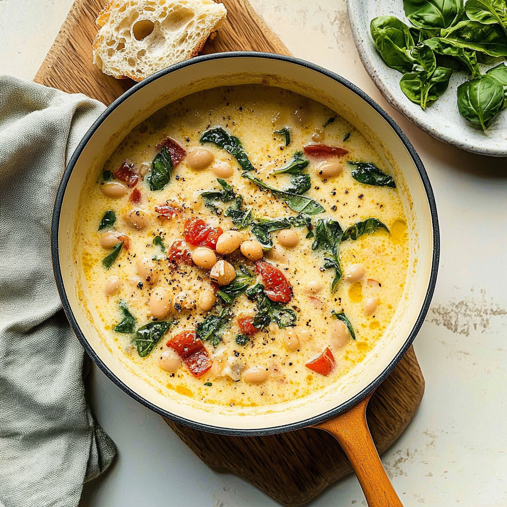 Recipe preparation for Creamy Tuscan White Bean Soup
