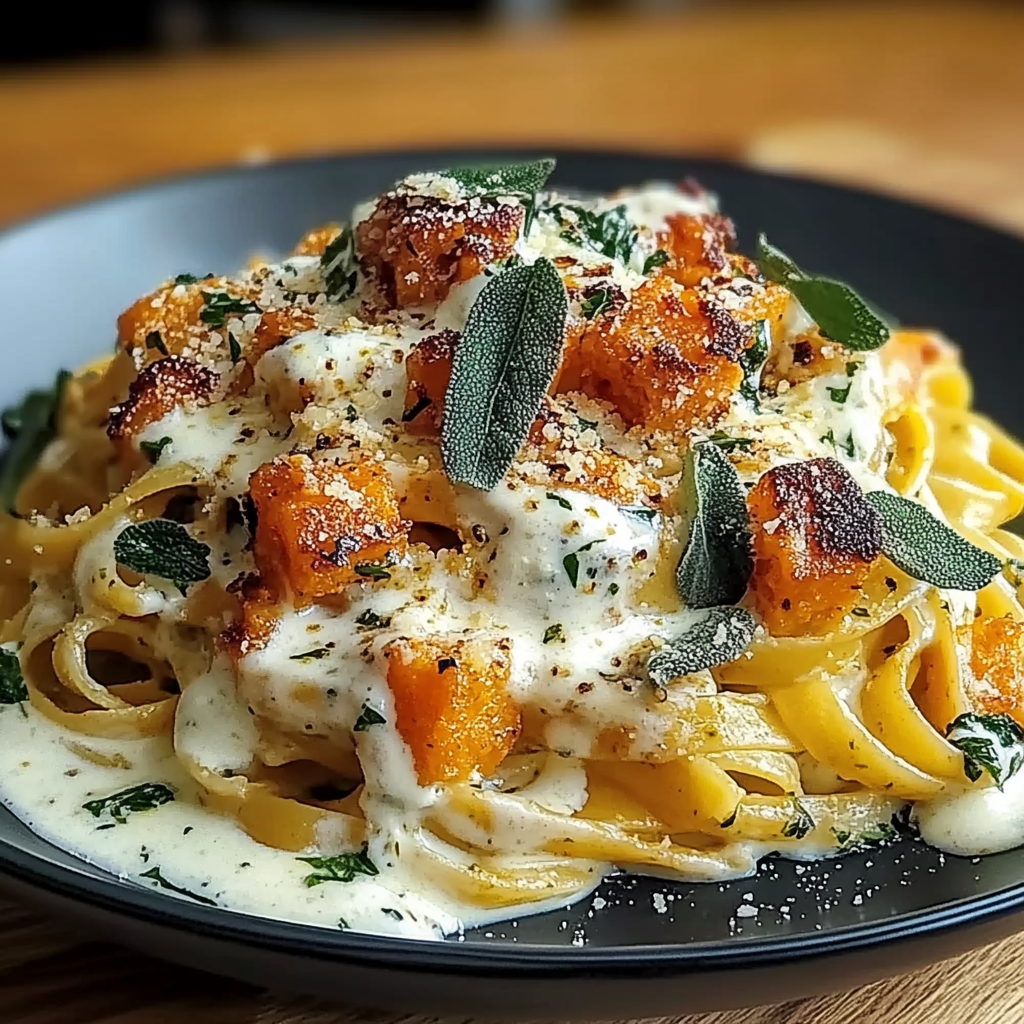 Recipe preparation for Savory Butternut Squash & Sage Pasta