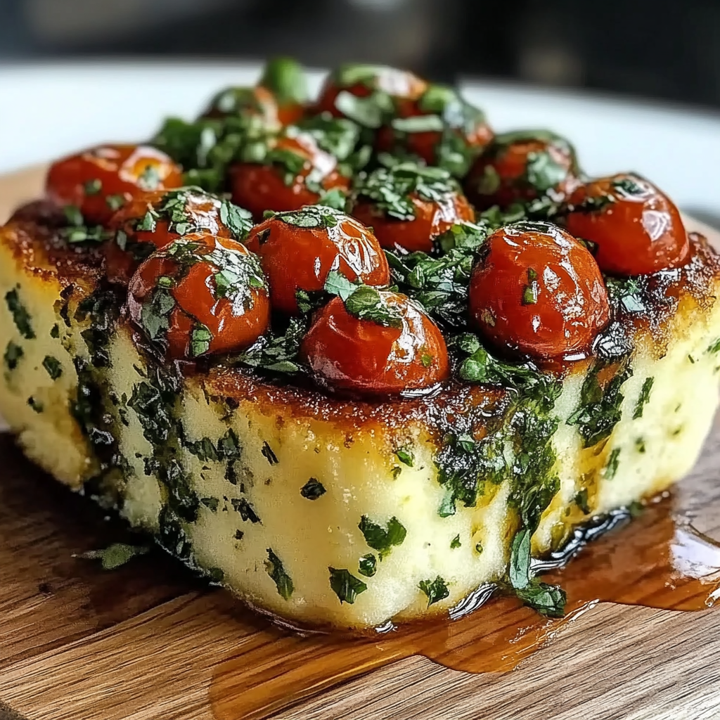 Recipe preparation for Savory Herbed Polenta & Roasted Tomato Bake