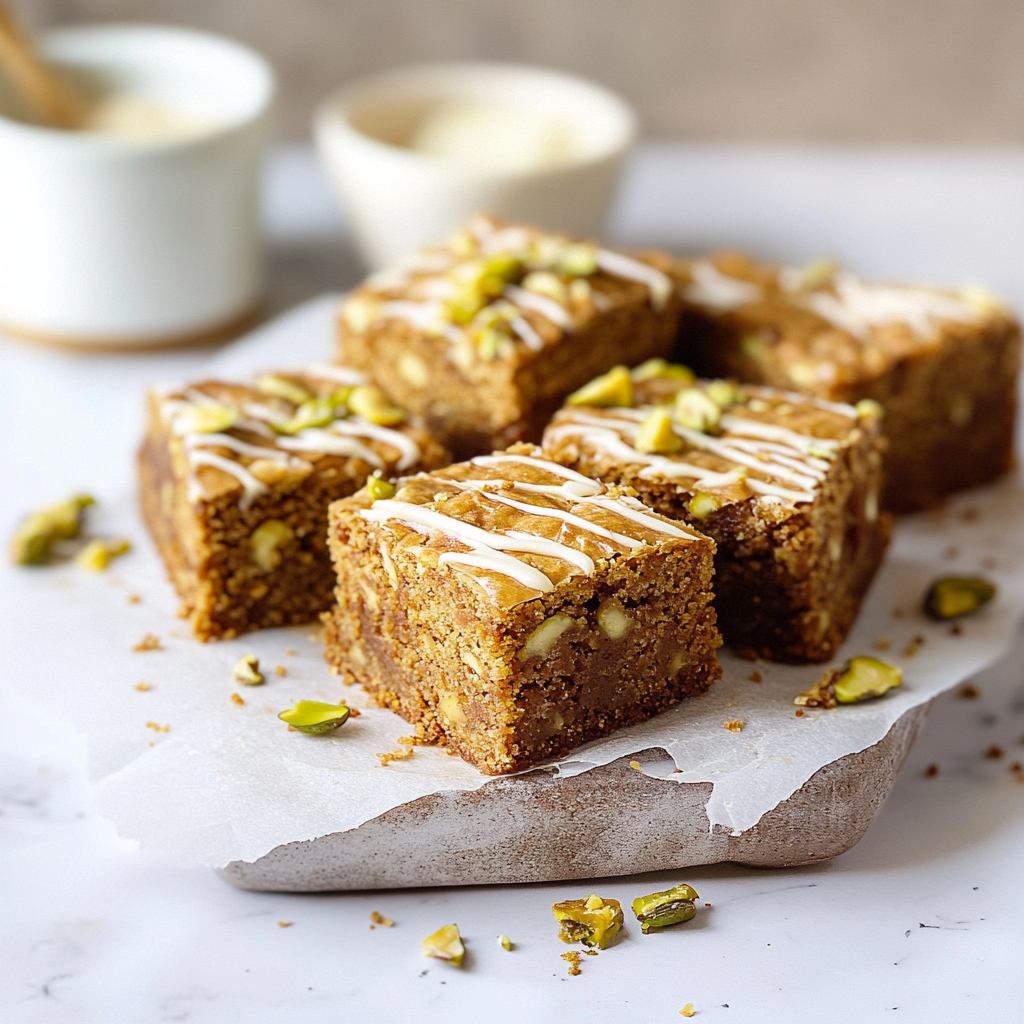Recipe preparation for Pistachio Brownie Blondies