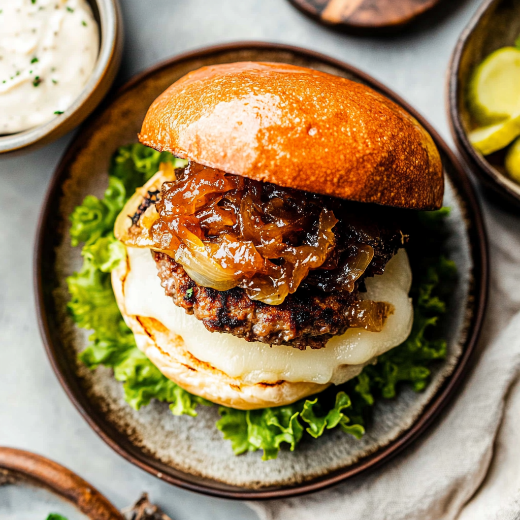 Recipe preparation for Caramelized Onion Burgers
