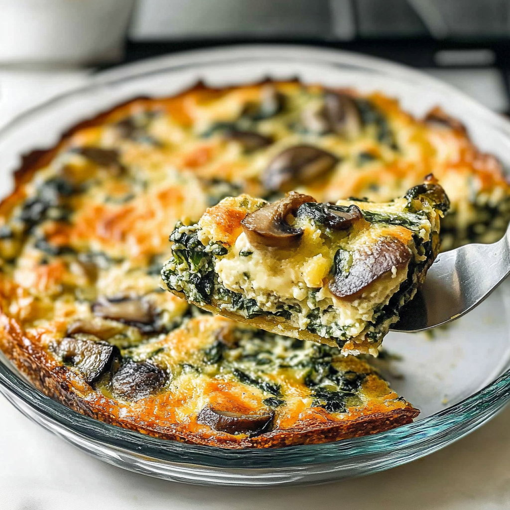 Recipe preparation for Spinach & Mushroom Crustless Quiche