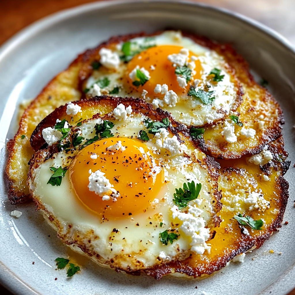 Recipe preparation for Crispy Feta Fried Eggs