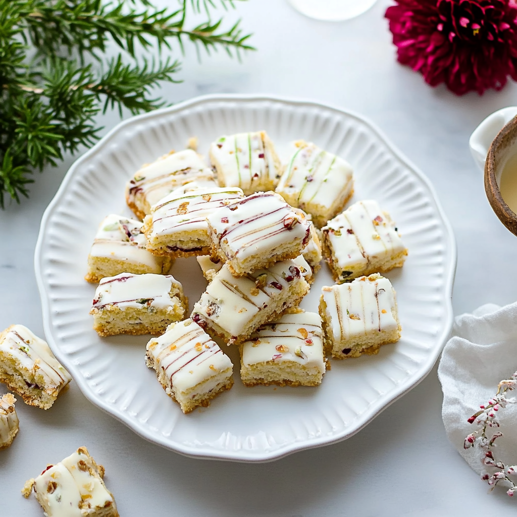 Recipe preparation for Pistachio & White-Chocolate Shortbread