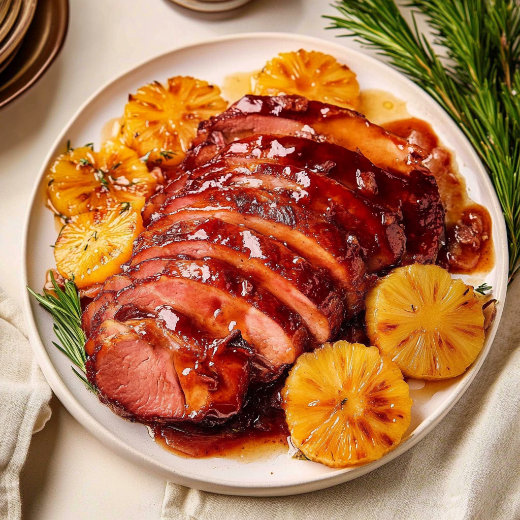 Recipe preparation for Cranberry-Glazed Ham with Pineapple Chunks
