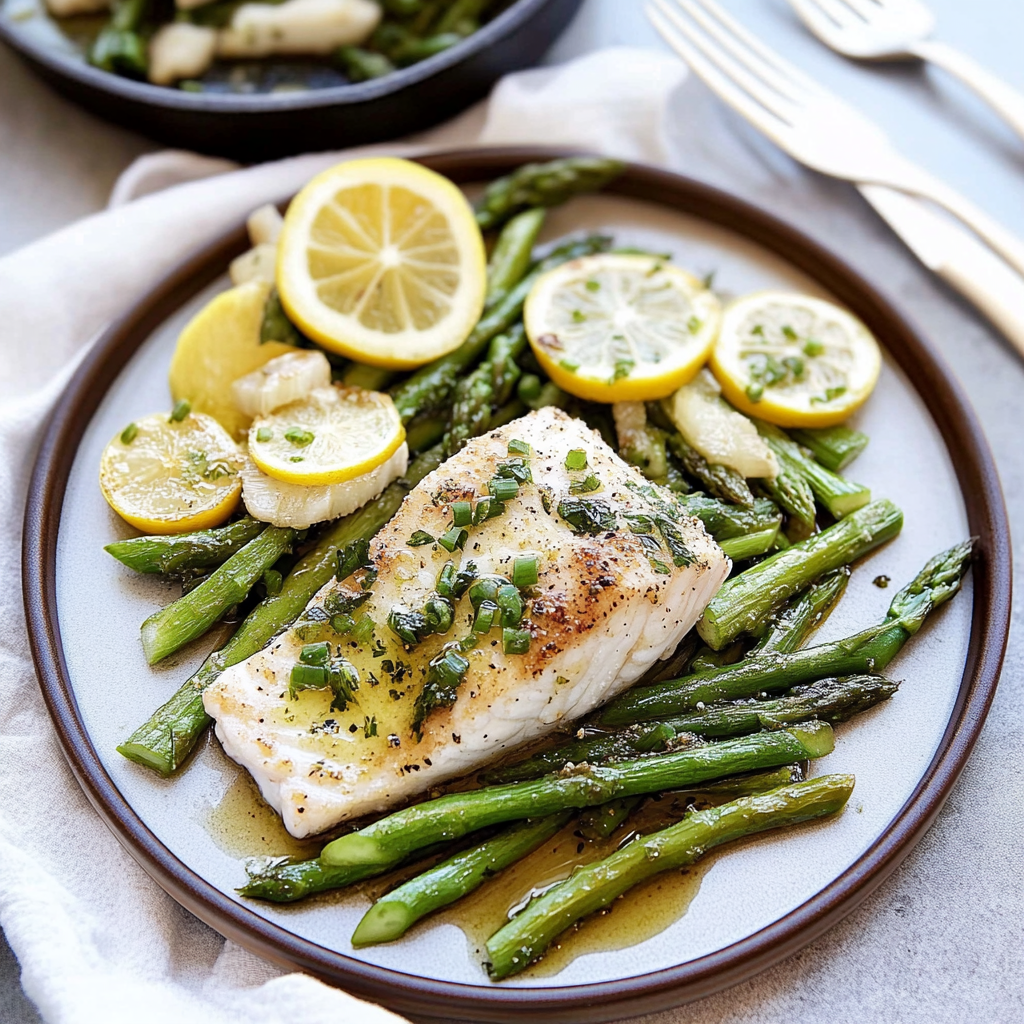 Recipe preparation for One-Pan Lemon Herb Cod with Asparagus