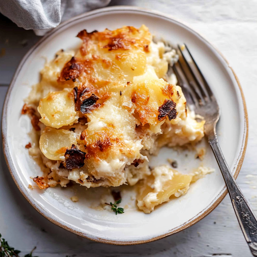 Recipe preparation for Caramelised Onion, Gruyère & Thyme Scalloped Potatoes