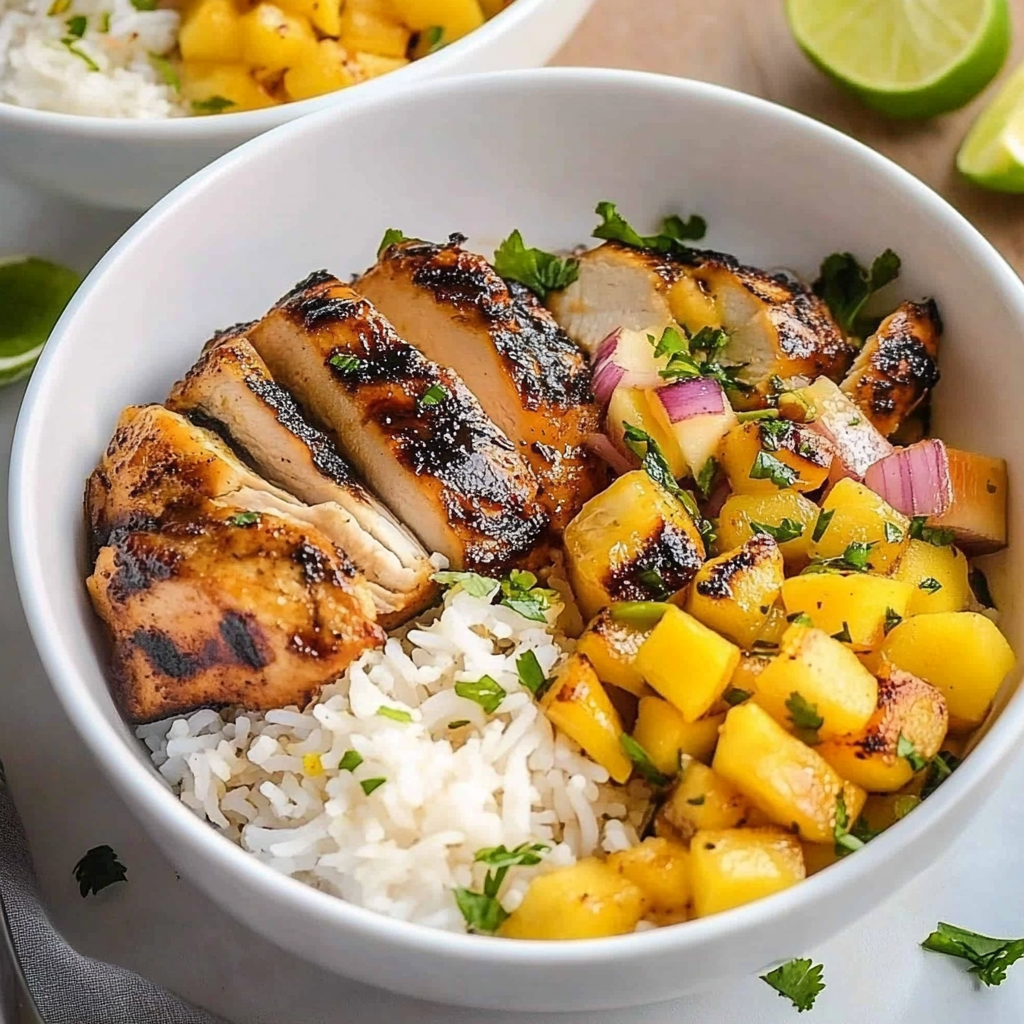 Recipe preparation for Jamaican Jerk Chicken & Mango Pineapple Rice Bowl