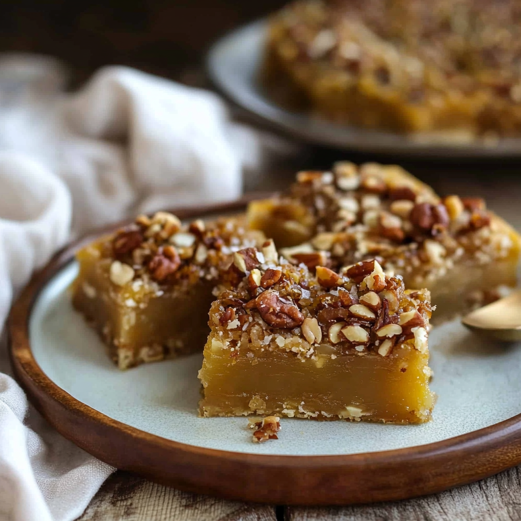 Recipe preparation for Tahini-honey baklava bars