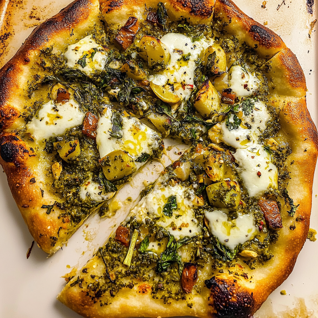 Recipe preparation for Green Goddess Veggie Pizza