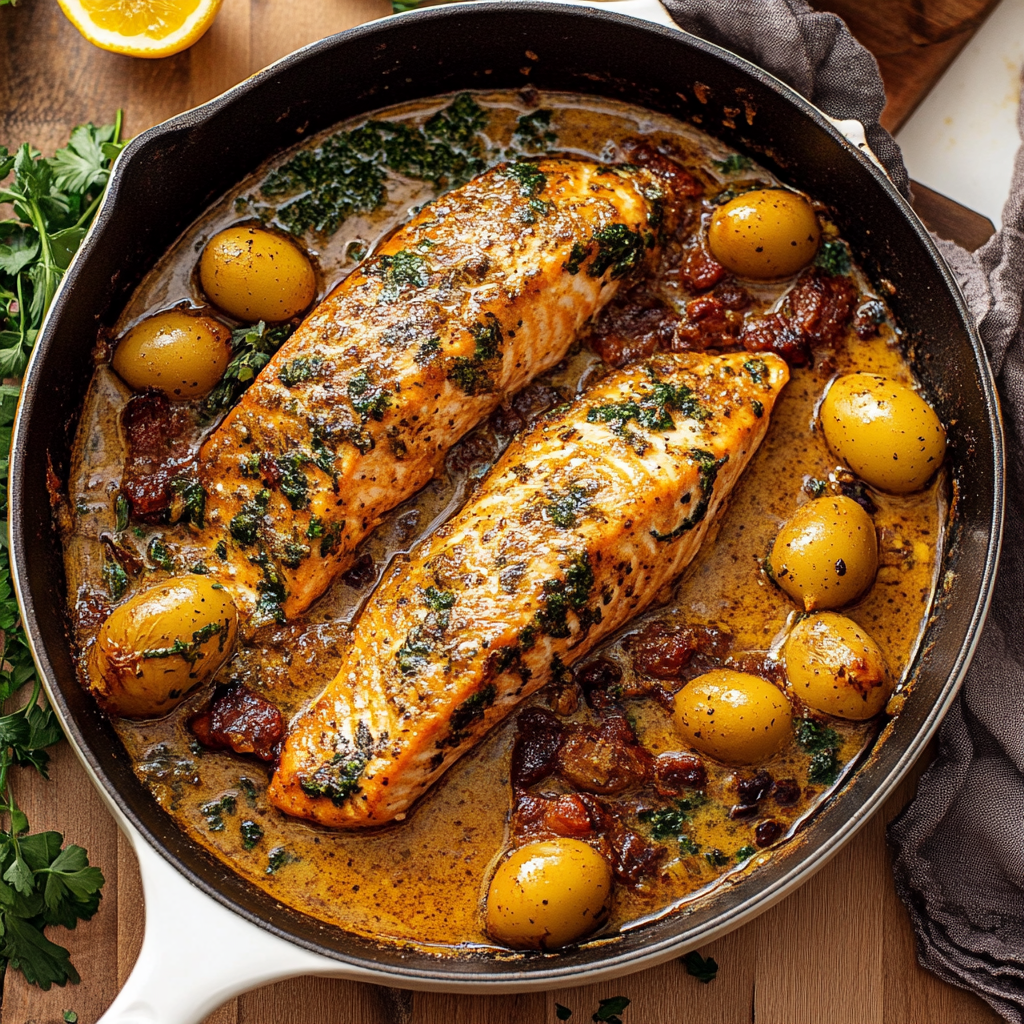 Recipe preparation for The Best Tuscan Marry Me Salmon