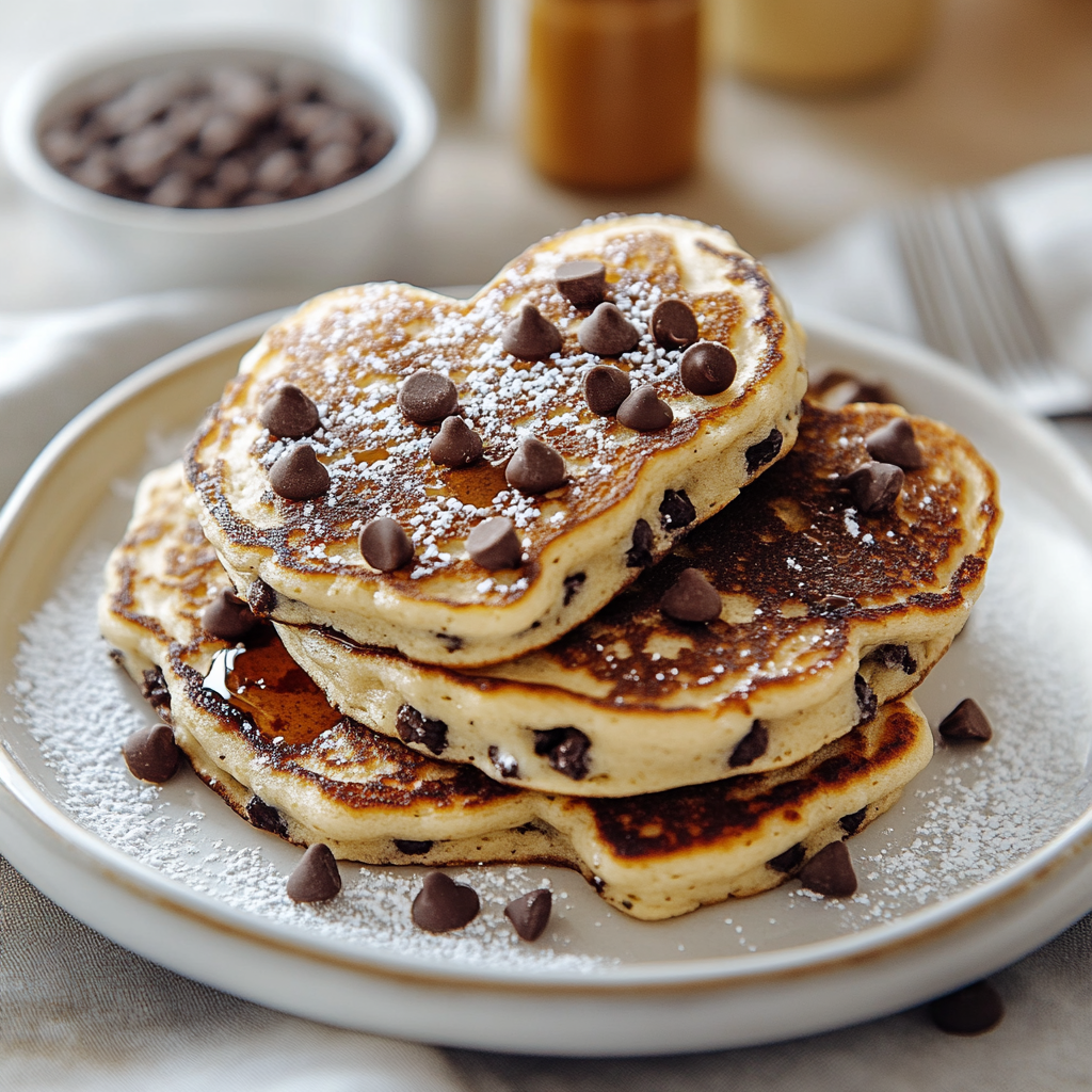 Recipe preparation for Chocolate Chip Ricotta Heart Pancakes