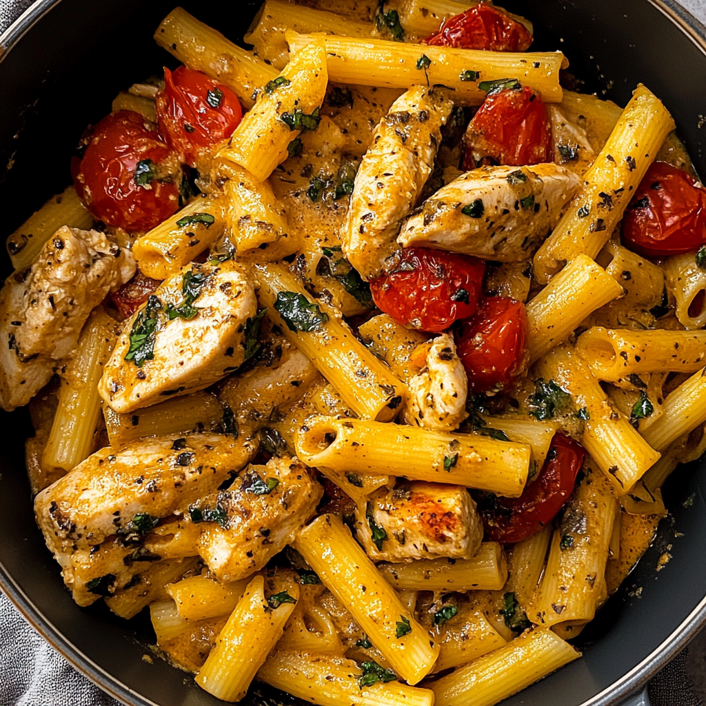 Recipe preparation for Weeknight Creamy Tuscan Chicken Pasta