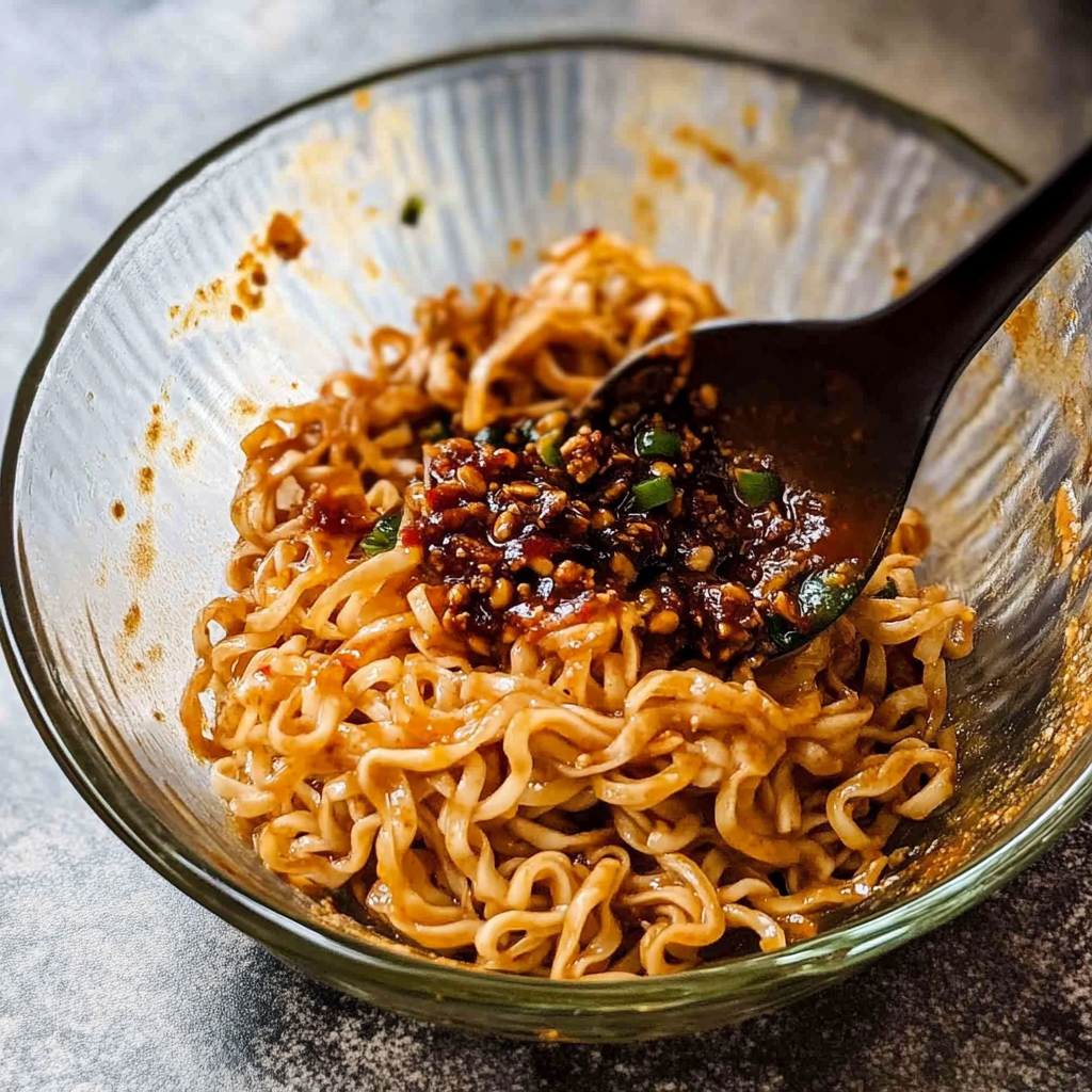 Recipe preparation for Spicy Chili Crisp Noodles