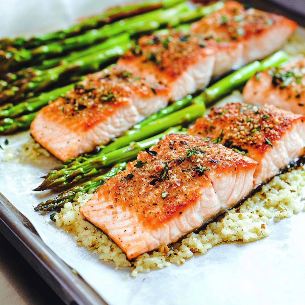 Recipe preparation for Low-Calorie Sheet Pan Salmon with Asparagus
