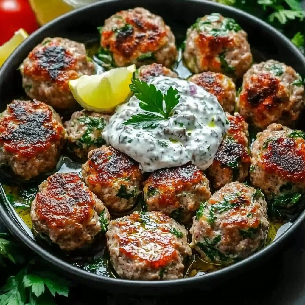 Recipe preparation for Greek Turkey Meatballs with Tzatziki