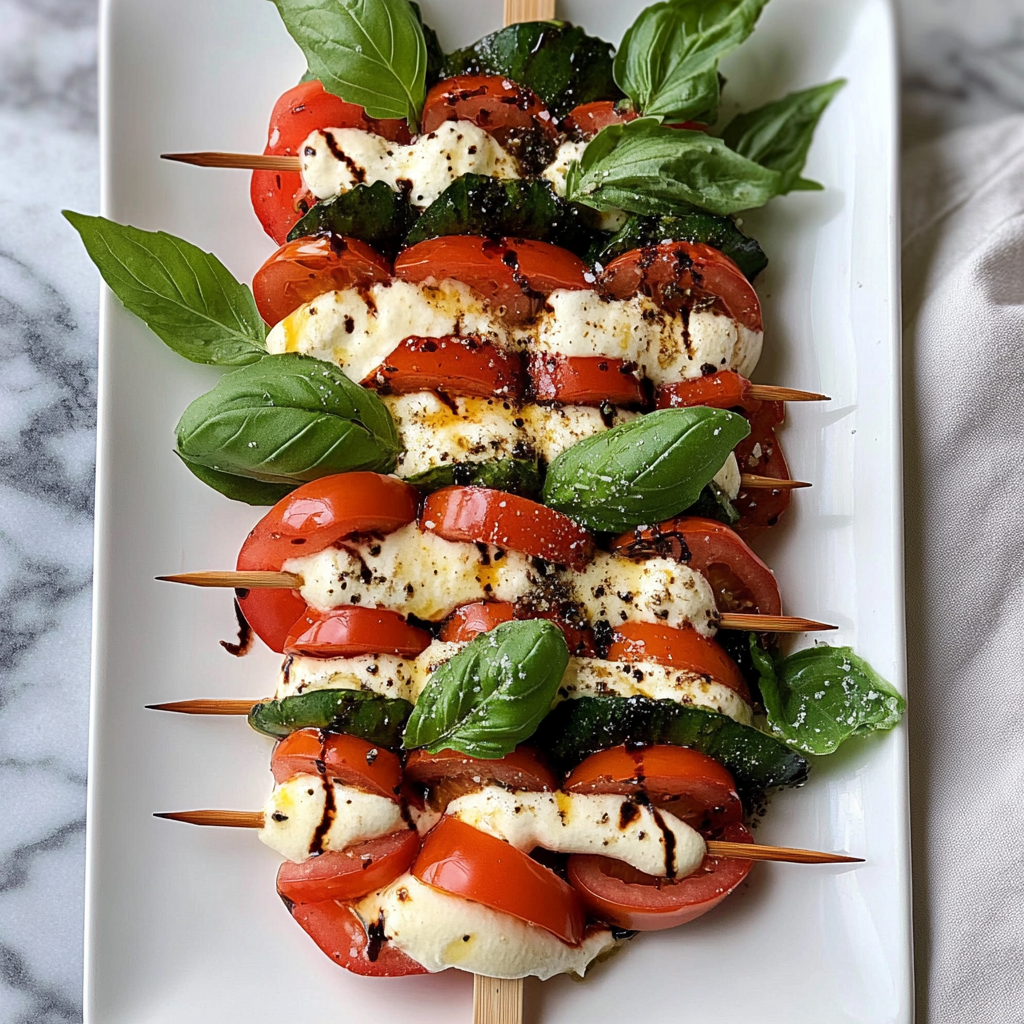 Recipe preparation for Christmas Tree Caprese Skewers