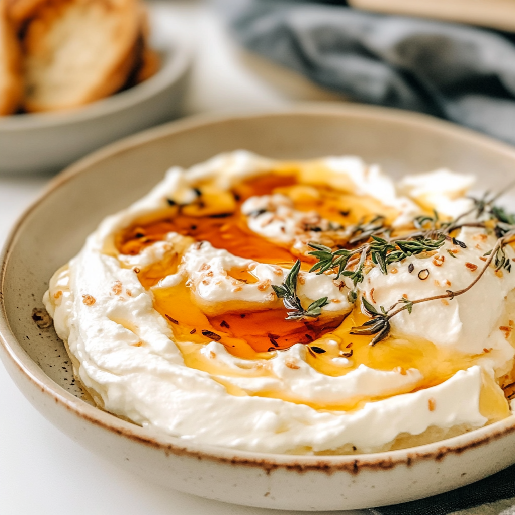 Recipe preparation for Whipped Ricotta Toast with Hot Honey