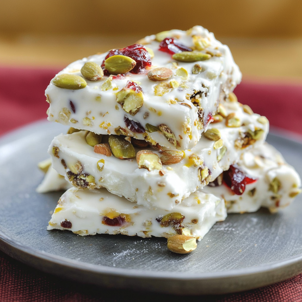 Recipe preparation for Pistachio Cranberry White Bark Brittle