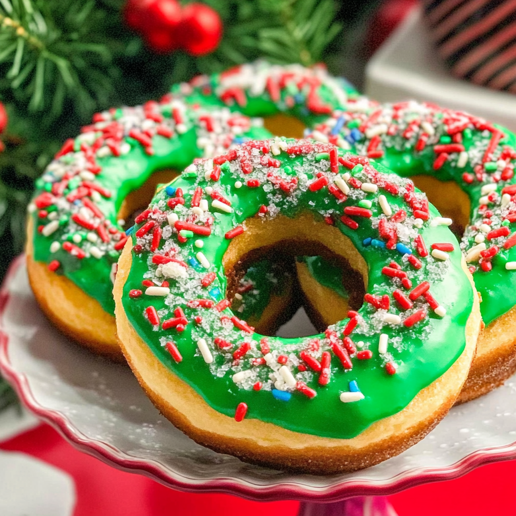 Recipe preparation for Christmas Wreath Donut Rings