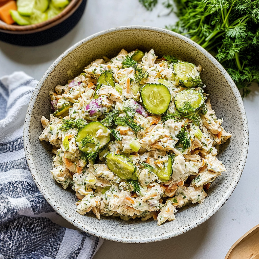 Recipe preparation for dill pickle chicken salad