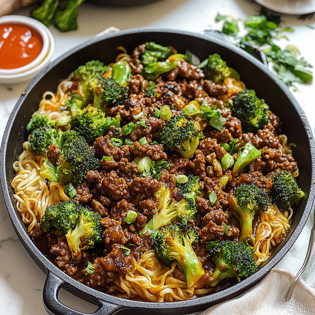 Recipe preparation for Ground Beef & Broccoli