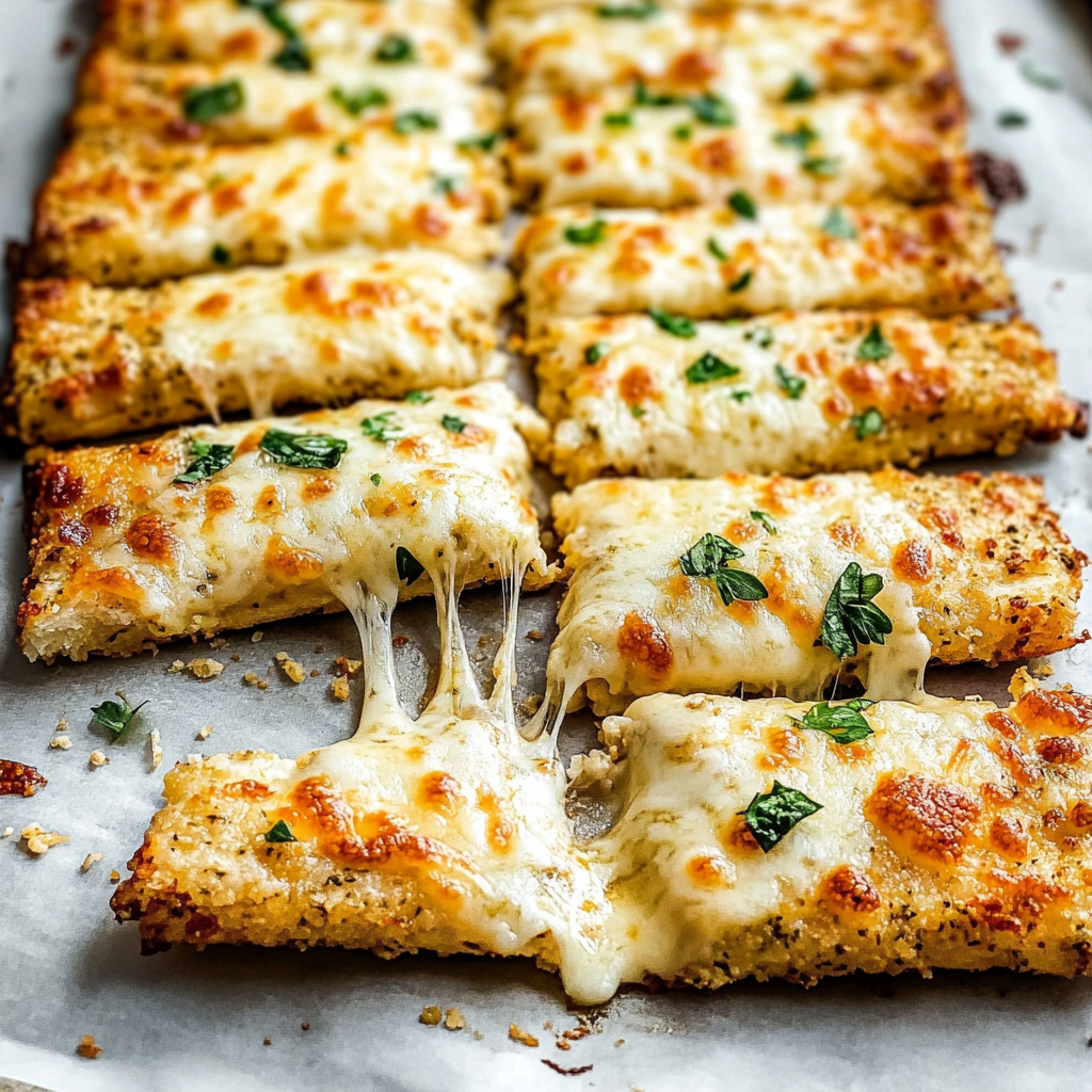 Recipe preparation for Cheesy Cauliflower Breadsticks for Guilt-Free Snacking