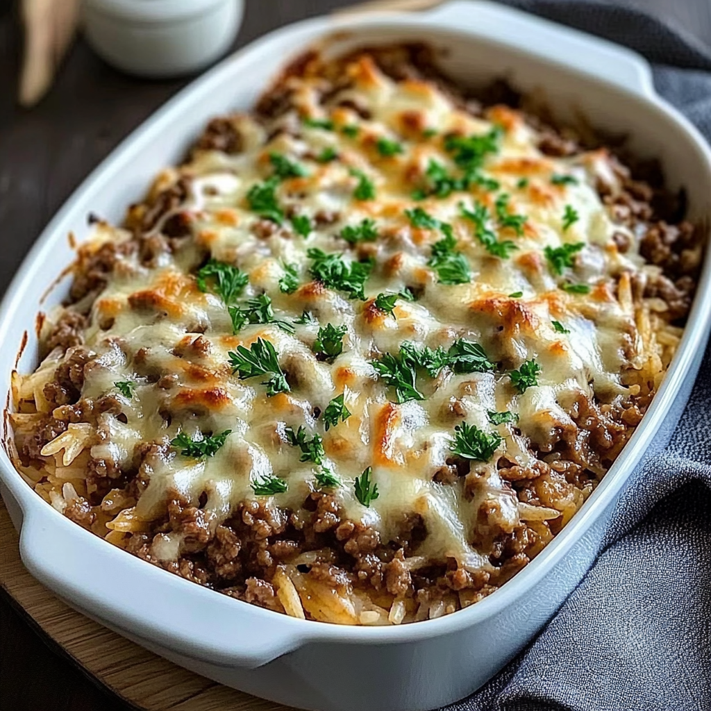 Recipe preparation for french onion ground beef and rice