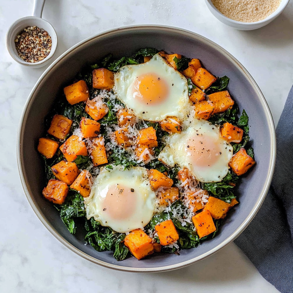 Recipe preparation for sweet potato hash with eggs