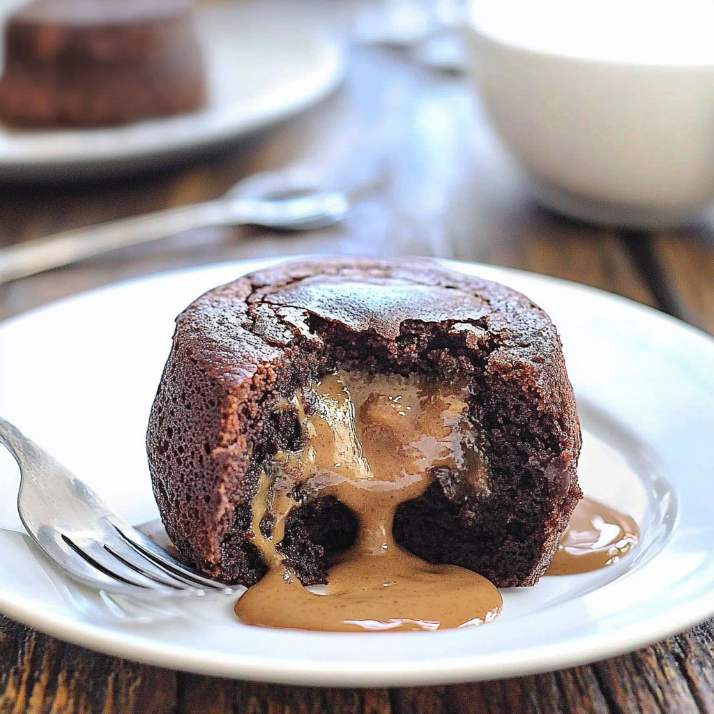 Recipe preparation for Mini Chocolate Peanut Butter Lava Cakes
