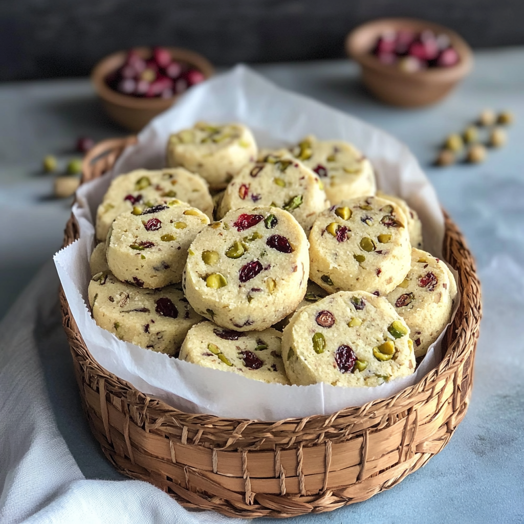 Recipe preparation for Cranberry-Pistachio Rolled Cookies