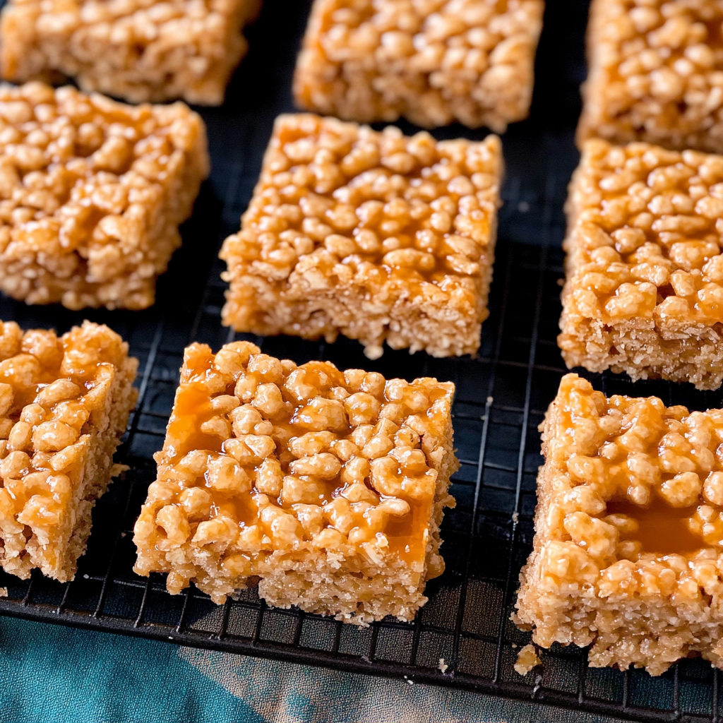 Recipe preparation for Salted Caramel Krispie Treats