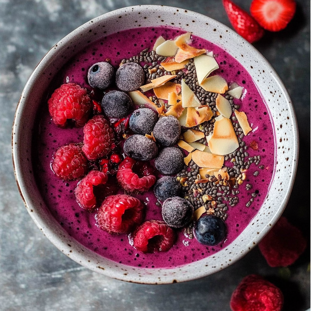 Recipe preparation for Mixed Berry Smoothie Bowl with Dragon Fruit