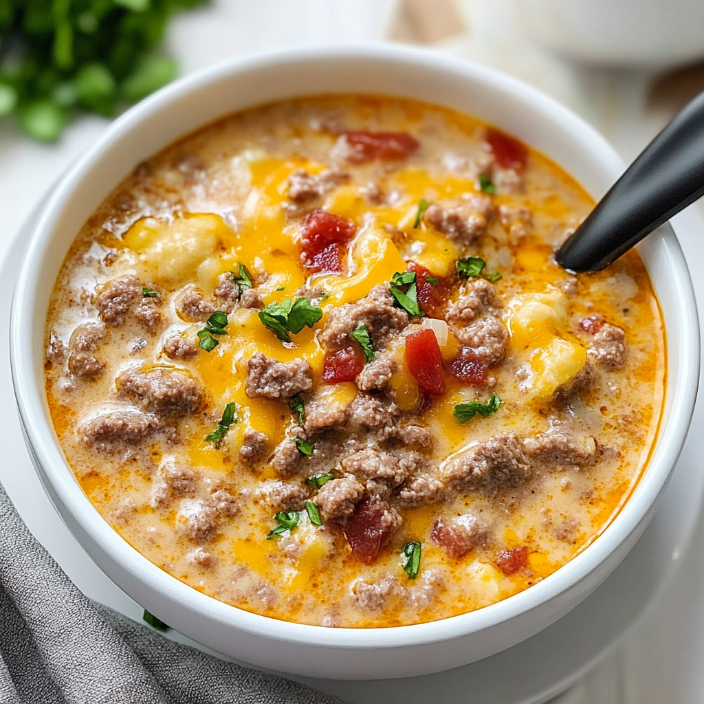 Recipe preparation for Cheeseburger Soup
