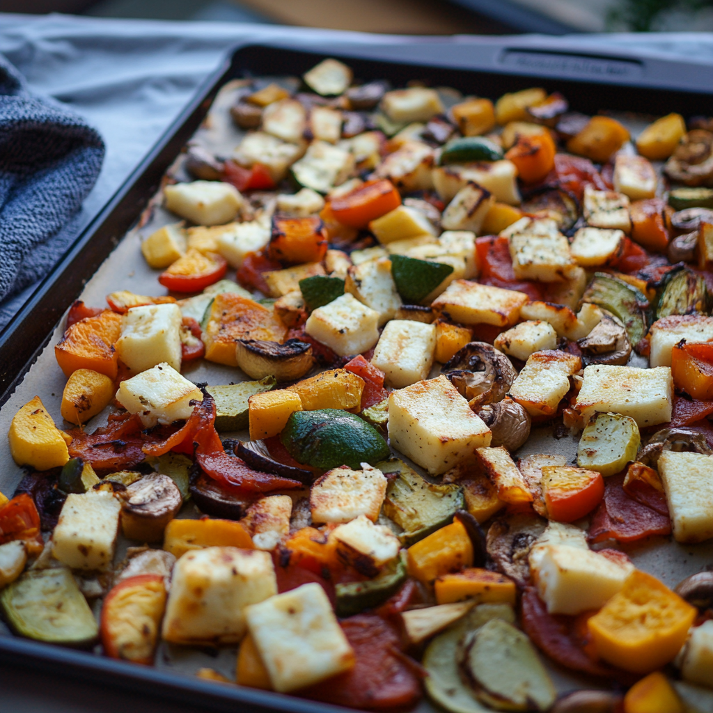 Recipe preparation for Sheet Pan Halloumi and Veggies