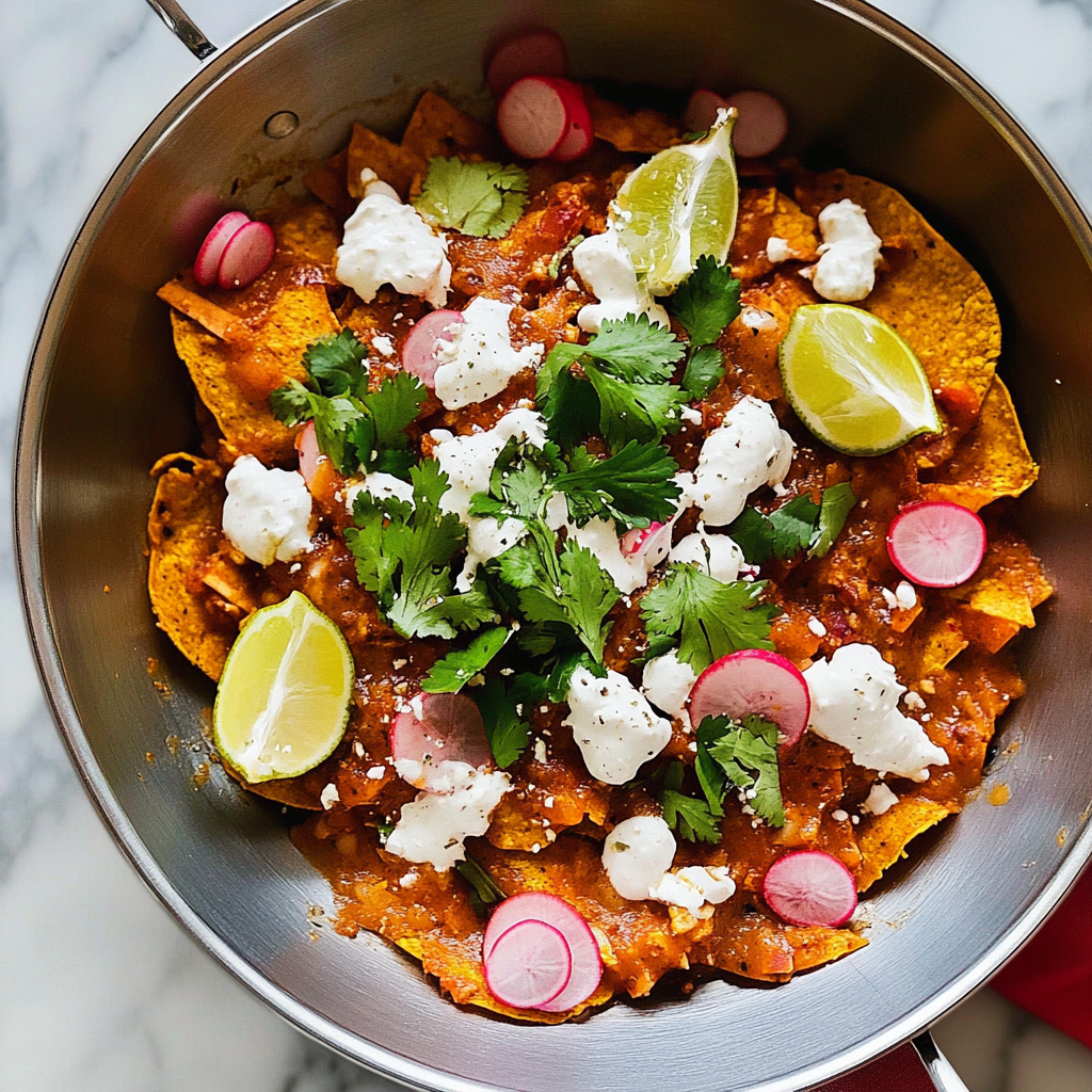 Recipe preparation for Chilaquiles Rojos