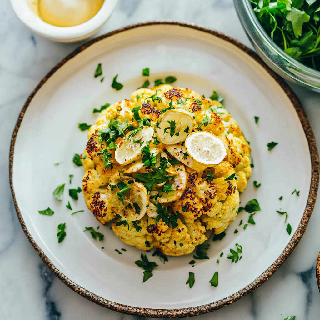 Recipe preparation for Turmeric-Spiced Whole Roasted Cauliflower