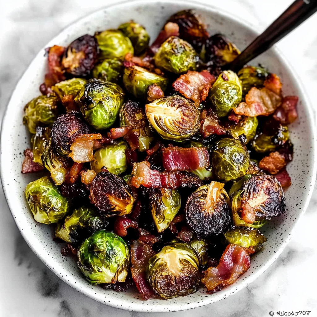 Recipe preparation for Roasted Brussels Sprouts with Bacon