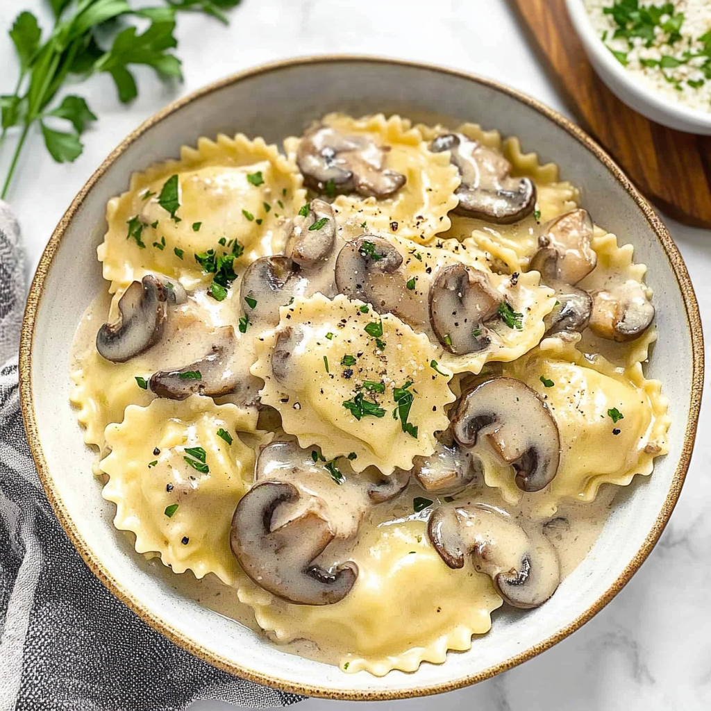 Recipe preparation for Creamy 30-Minute Mushroom Ravioli