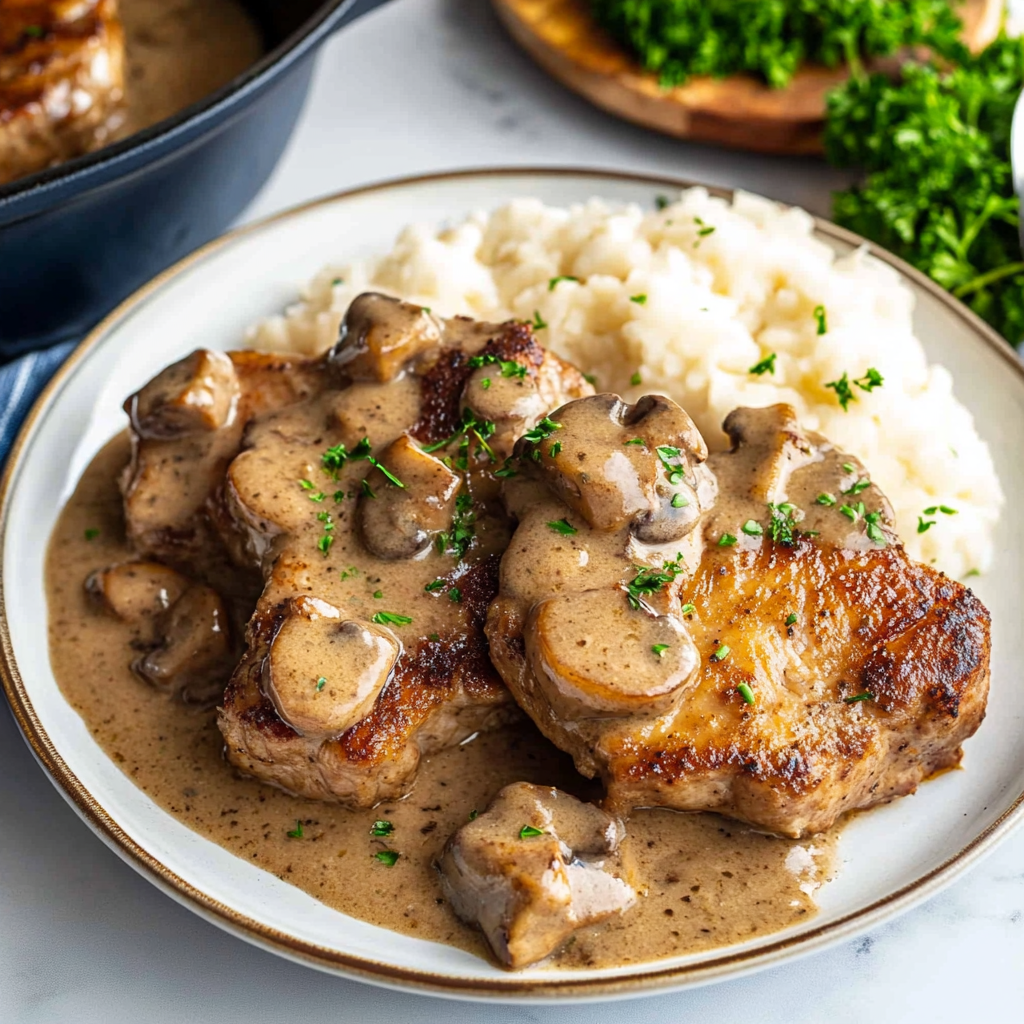 Recipe preparation for cream of mushroom pork chops