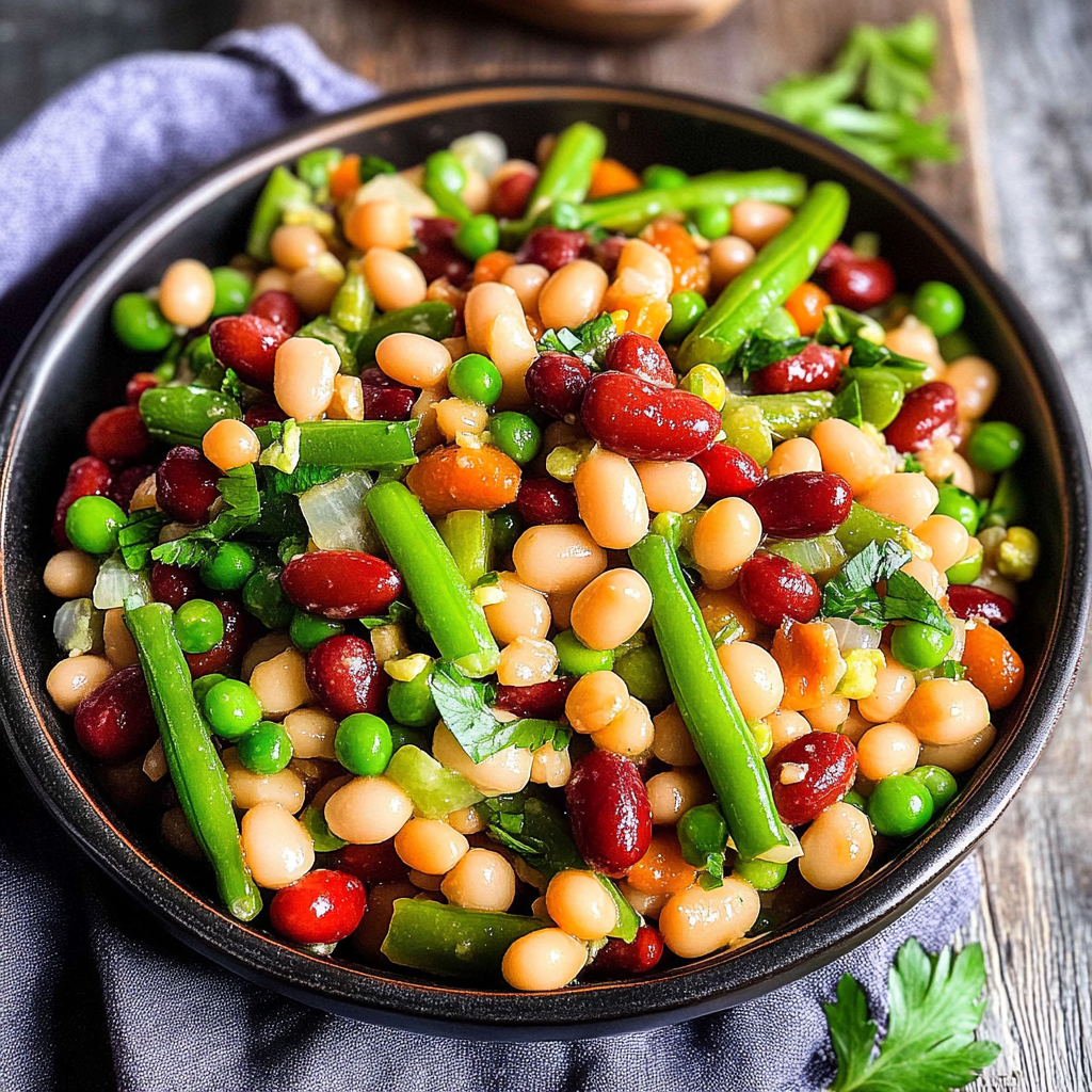 Recipe preparation for three bean salad recipe