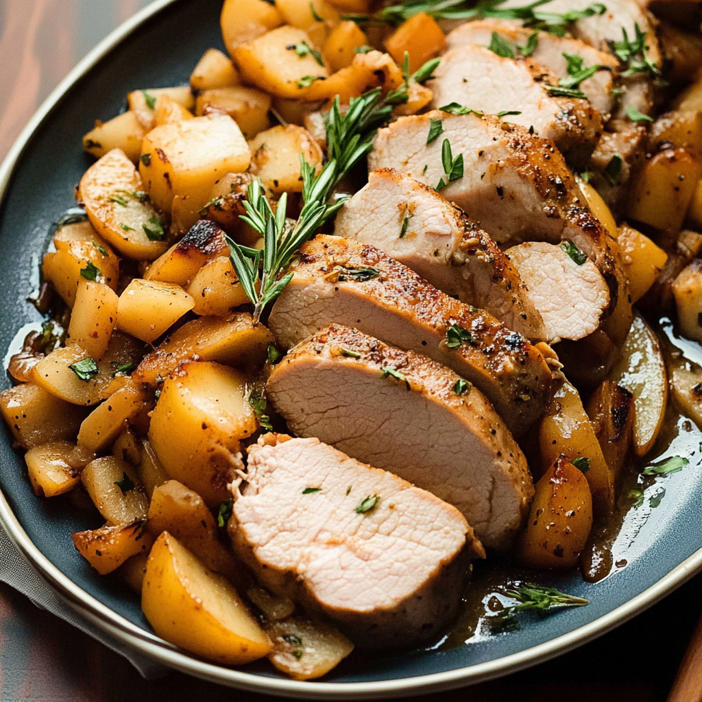 Recipe preparation for pork tenderloin with apples