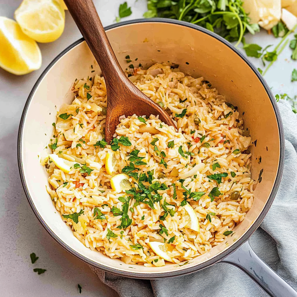 Recipe preparation for lemon orzo